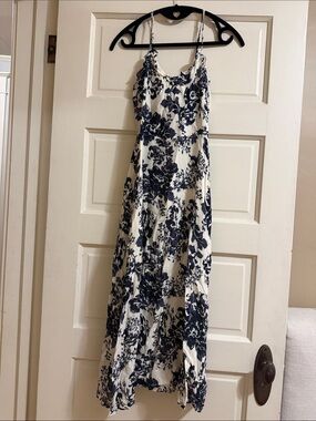 Reformation White and Navy Floral Maxi Dress